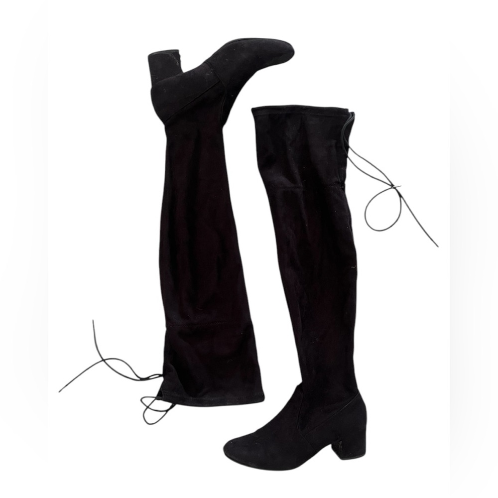 Knee-High Black Suede Boots | Tie-Back Detail | Minimal Heel